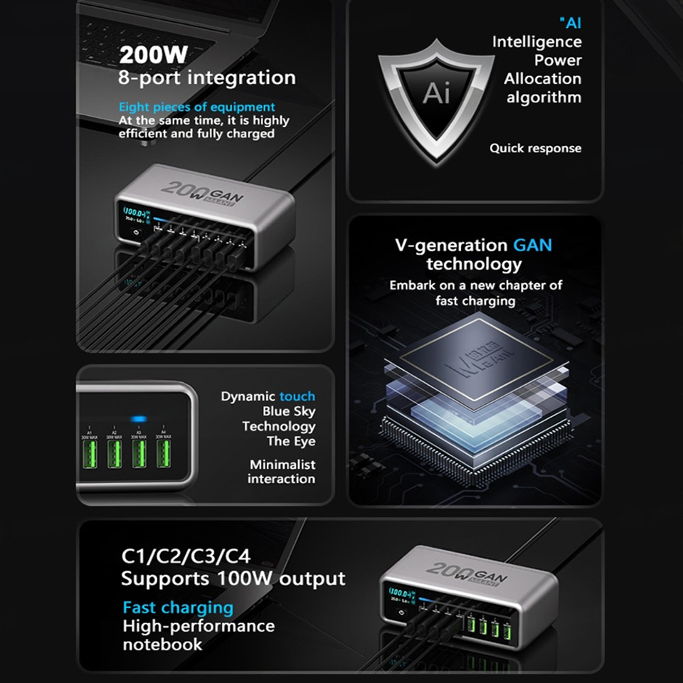 MaAnt MT-P200 200W high-power smart display desktop Multi-Port charging station
