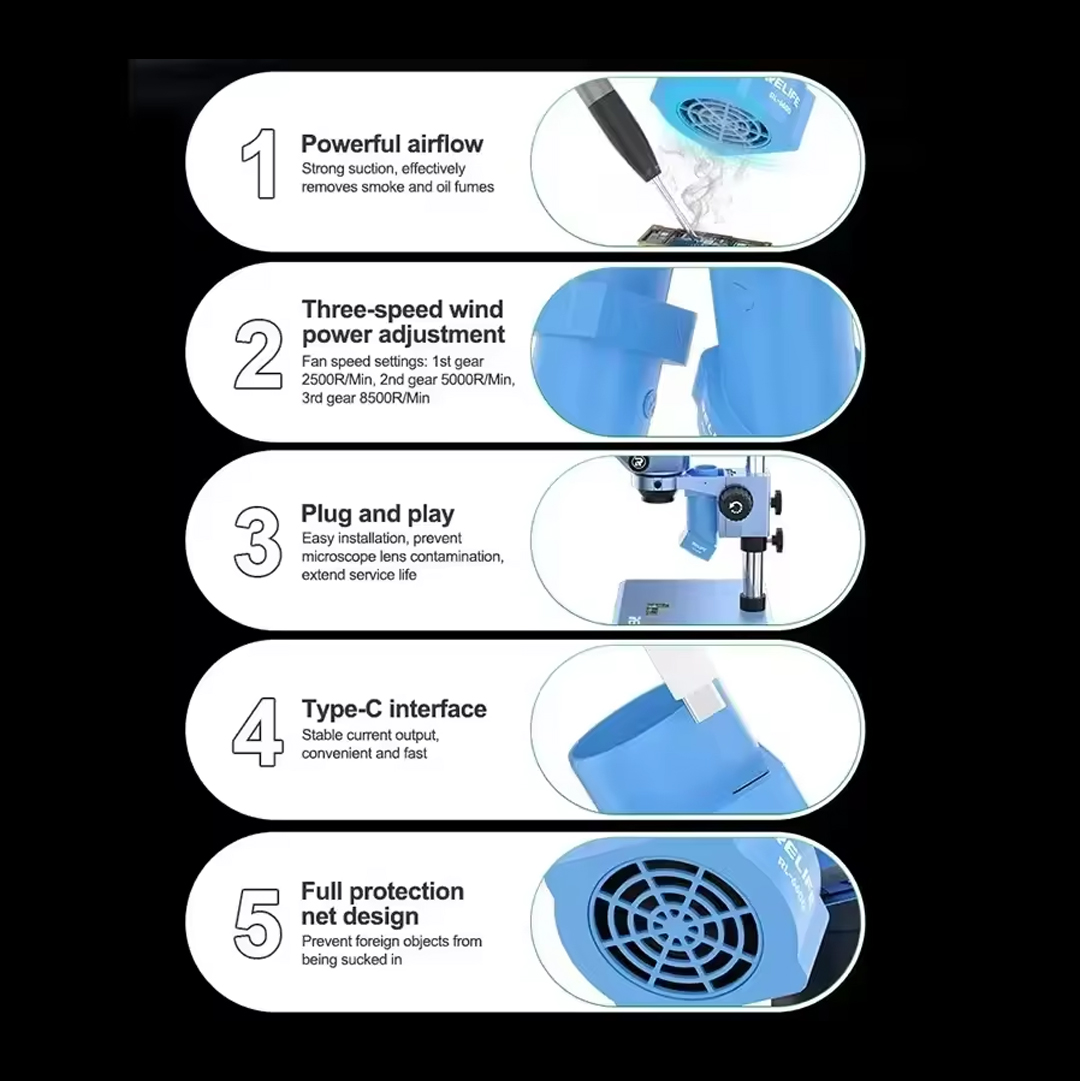 Relife RL-6600 Type-C Blue Microscope Smoke Extractor