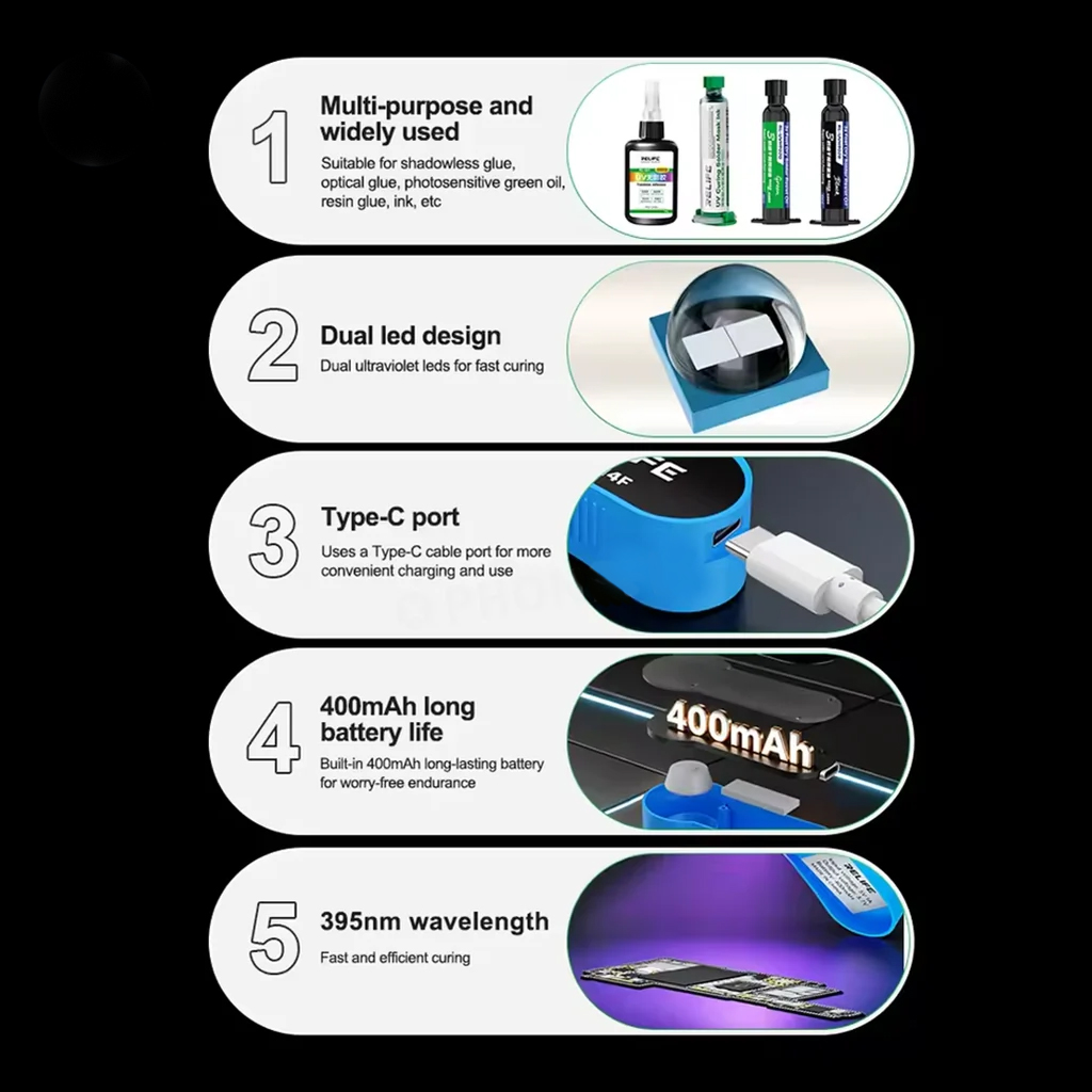 RELIFE RL-014F UV Mini Curing Lamp for Mobile Phone Motherboard Repair