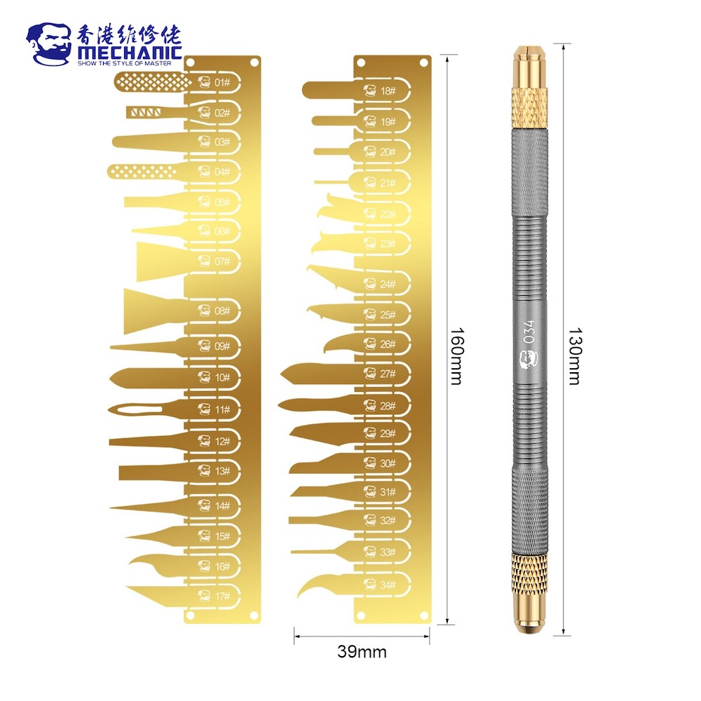 Mechanic 034 Non-Slip Metal Double-End Knife Set with 34 Blades for Mobile Phone Repair