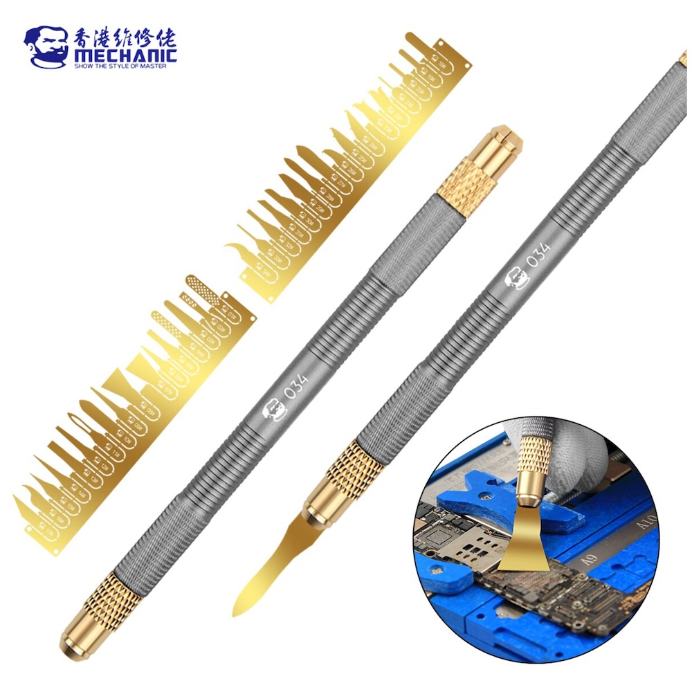 Mechanic 034 Non-Slip Metal Double-End Knife Set with 34 Blades for Mobile Phone Repair