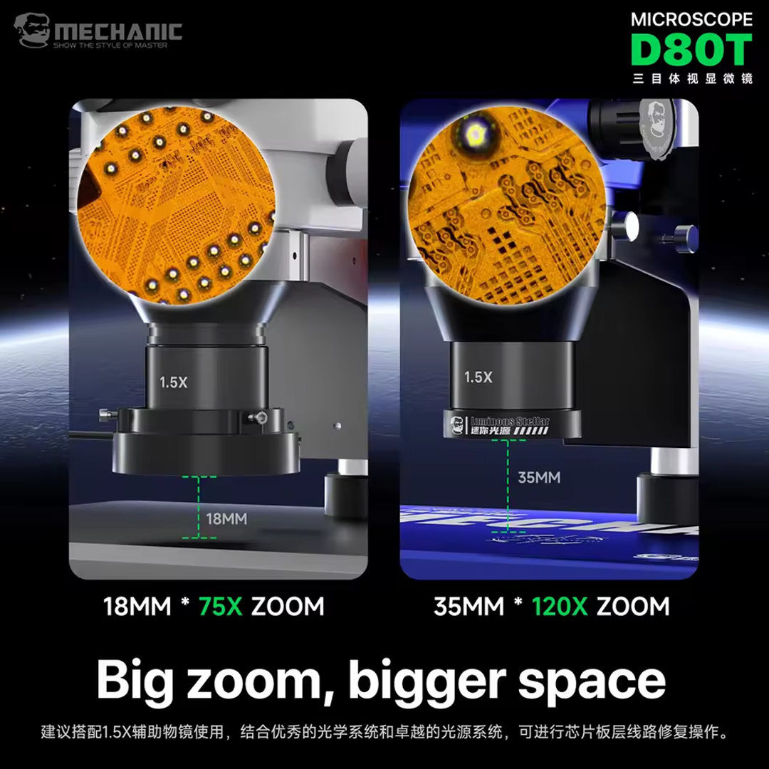 MECHANIC D80T PRO-B5 8-80X HIGH-POWER TRINOCULAR STEREO MICROSCOPE