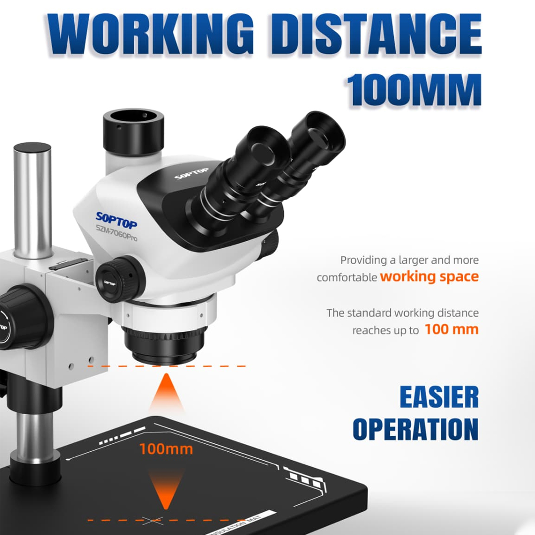 SOPTOP SZM-7060Pro (7X-60X) Trinocular Stereo Microscope With 0.5X Lens & LED Light