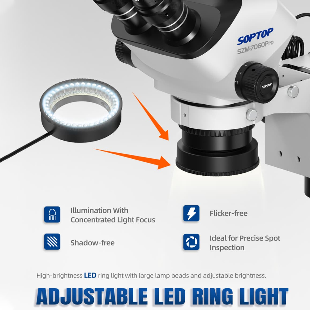 SOPTOP SZM-7060Pro (7X-60X) Trinocular Stereo Microscope With 0.5X Lens & LED Light