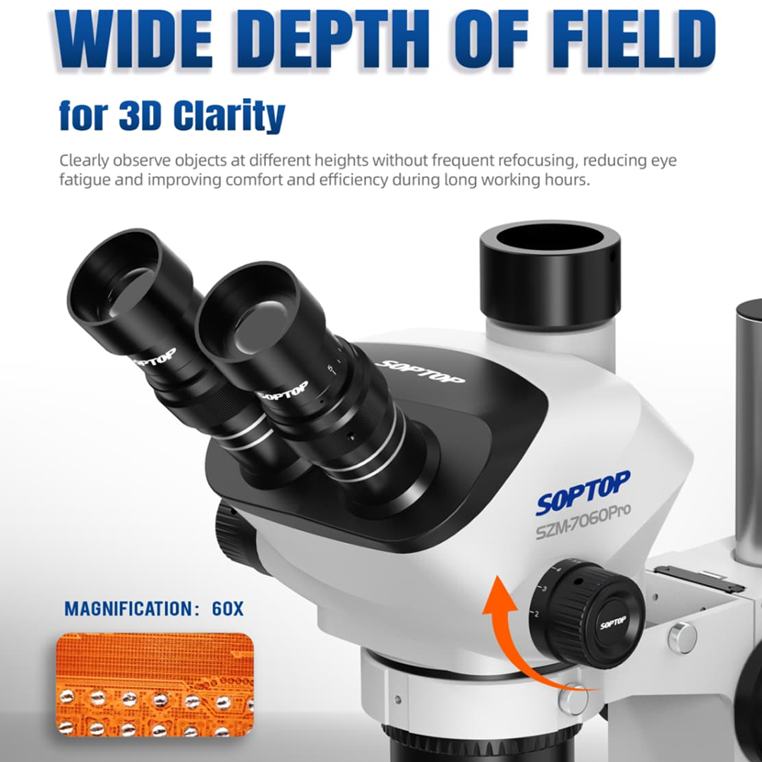 SOPTOP SZM-7060Pro (7X-60X) Trinocular Stereo Microscope With 0.5X Lens & LED Light