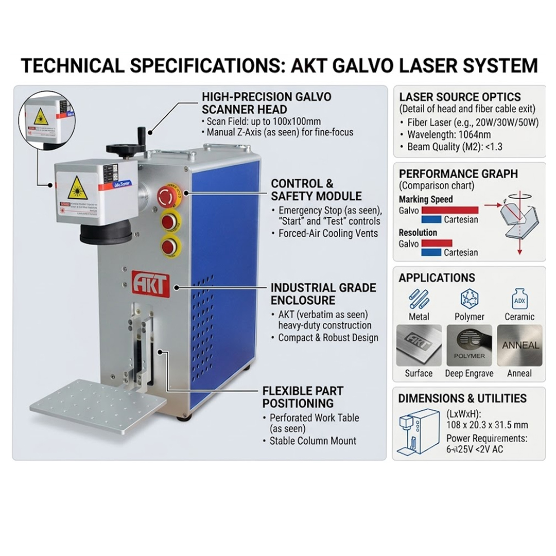 AKT 30W FIBER LASER MARKING MACHINE 6-INCH BASE WITH (3-YEAR WARRANTY)