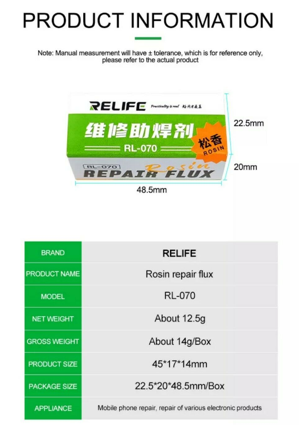RELIFE RL-070 ROSIN FLUX/ BIT CLEANER 4
