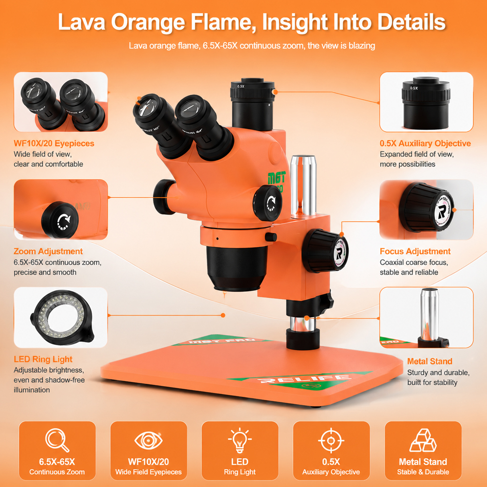 Relife M6t Pro-B11 Orange Microscope With 0.5X Lence