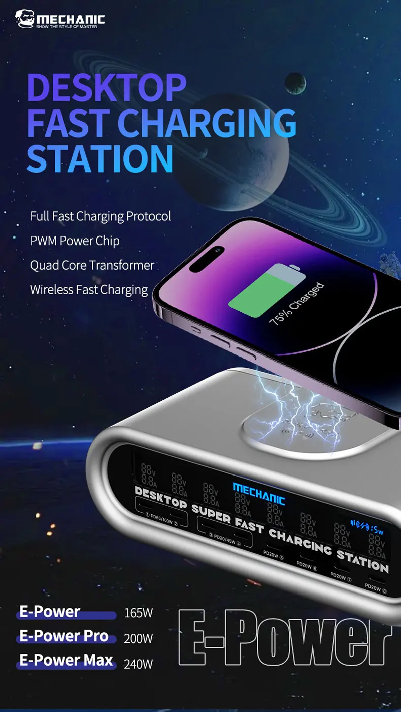 Mechanic E-Power Pro Desktop Charging Station 200W USB PD Wireless Charging Station