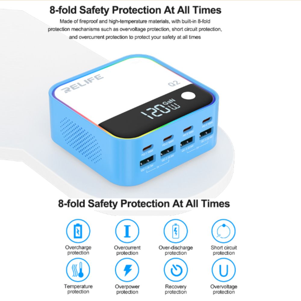 Relife Q2 Blue 120w 8 Port Charger