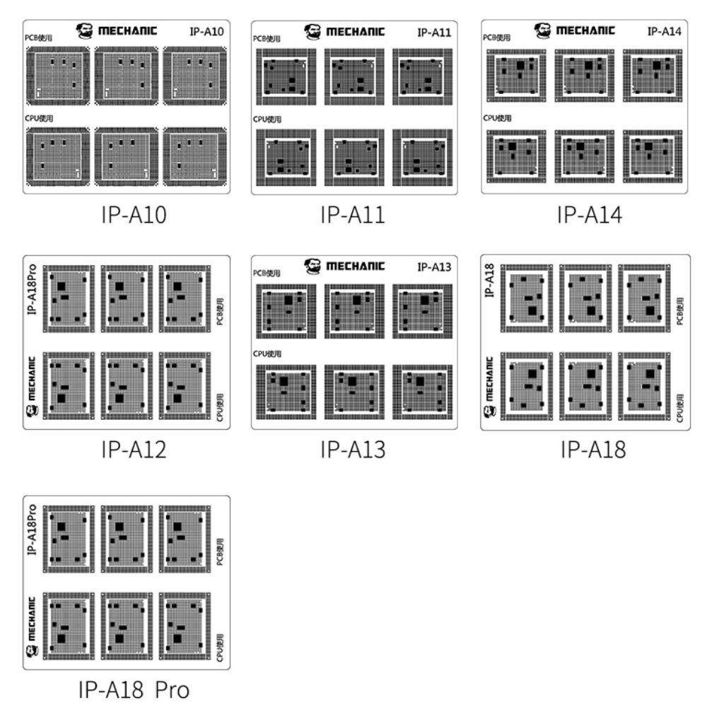 Mechanic COM80/Apple Series-13 Pcs CPU Repair Green Oil Mesh Stencil
