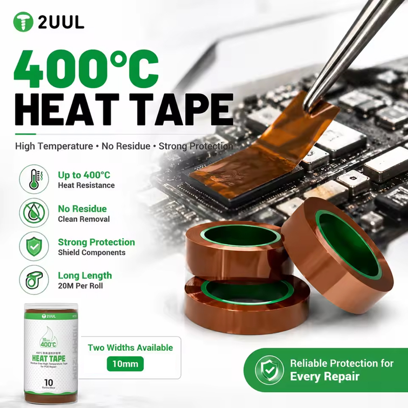 2UUL HT01 Residue-Free High 400°C Heat Tape 10mm*20M (10 Rolls/Box)