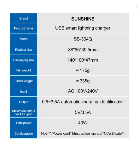 Sunshine SS-304Q Purple 6 Port Usb Charger