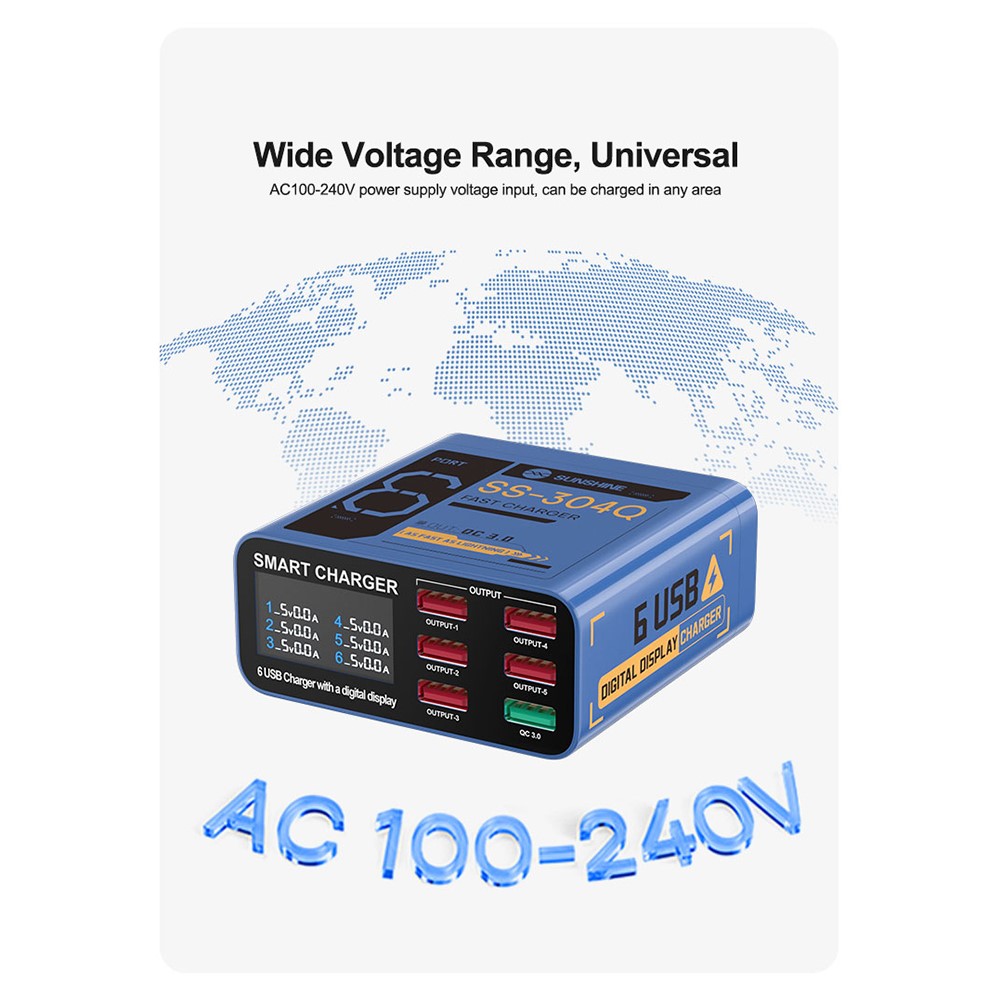 Sunshine SS-304Q Blue 6 Port Usb Charger