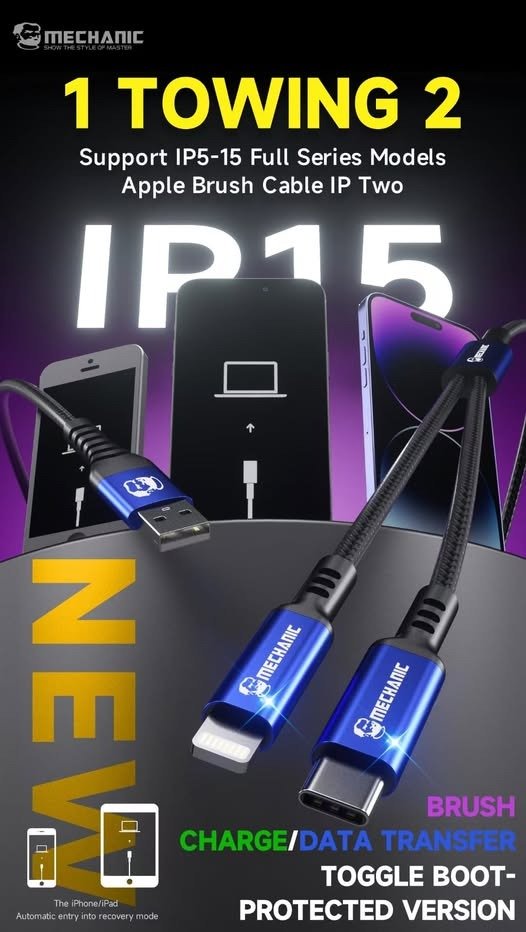 Mechanic IP TWO 2in1 Apple Full Series Brush Cable USB to Lightning & Type-C Data Recovery Cable for iPhone / iPad Flashing & Data Transmission