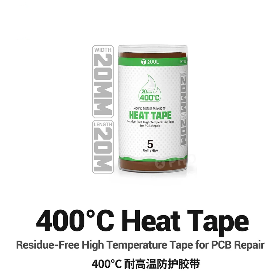 2UUL HT02 Residue-Free High 400°C Heat Tape 20mm*20M (5 Rolls/Box)