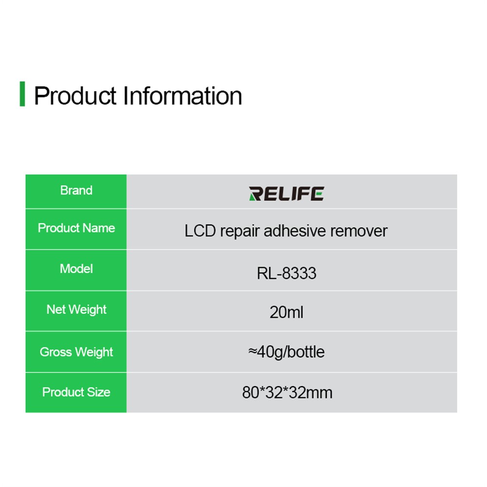 RELIFE RL-8333 20ML OCA GLUE REMOVER GLASS BOTTLE