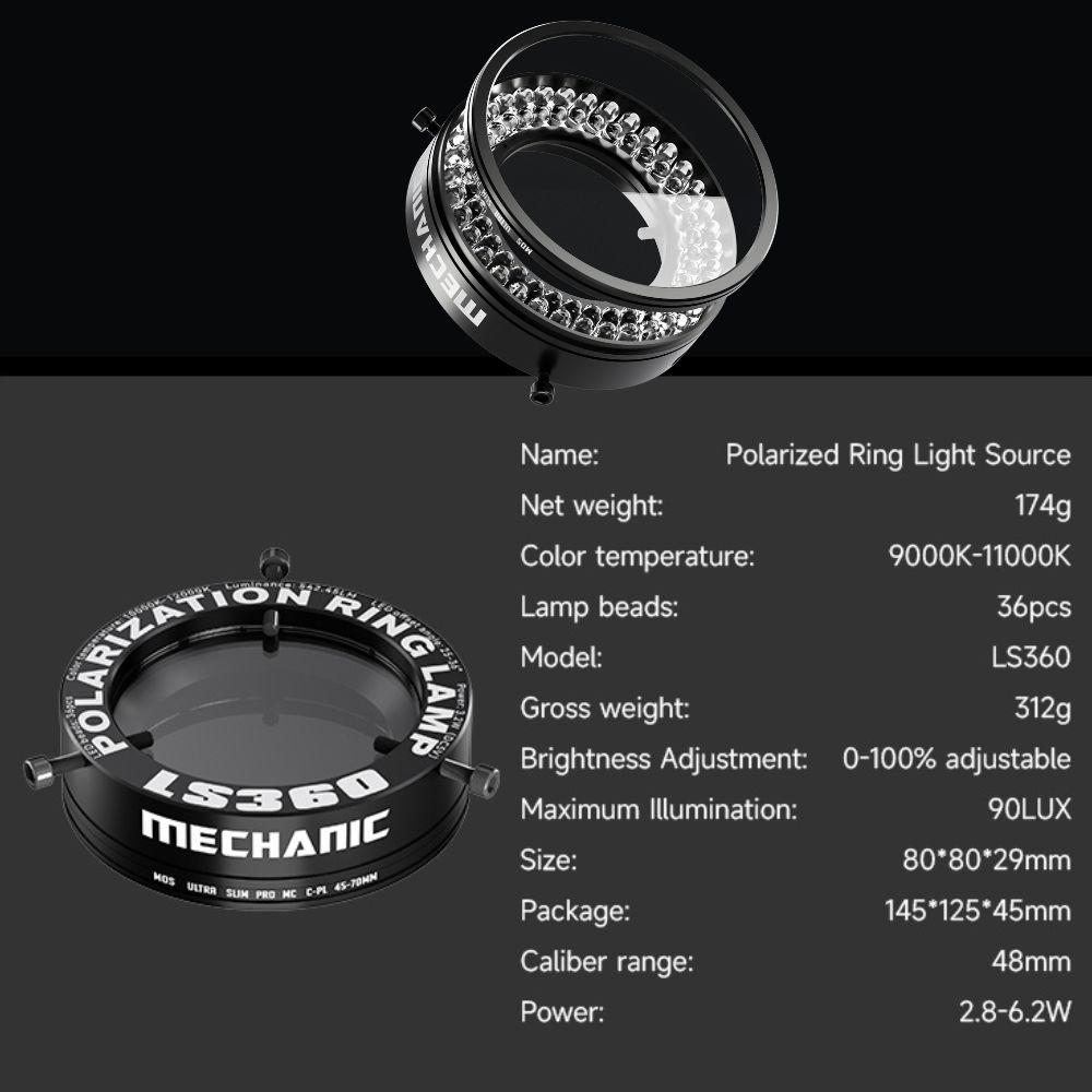 Mechanic LS360 Microscope Ring Light Polarized Ring Lamp Eliminates Reflection for Stereo Microscope