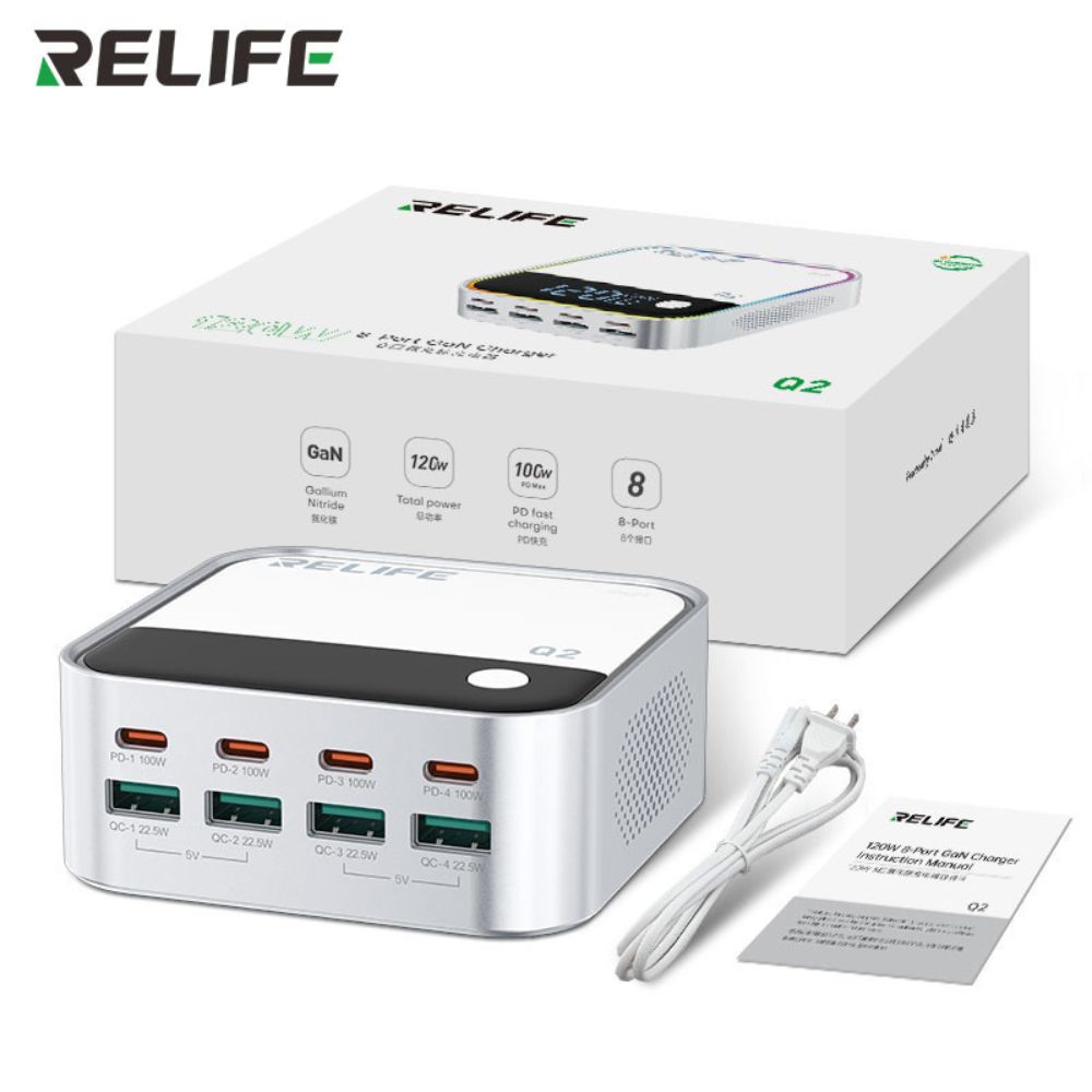 Relife Q2 Grey 120w 8 Port Charger