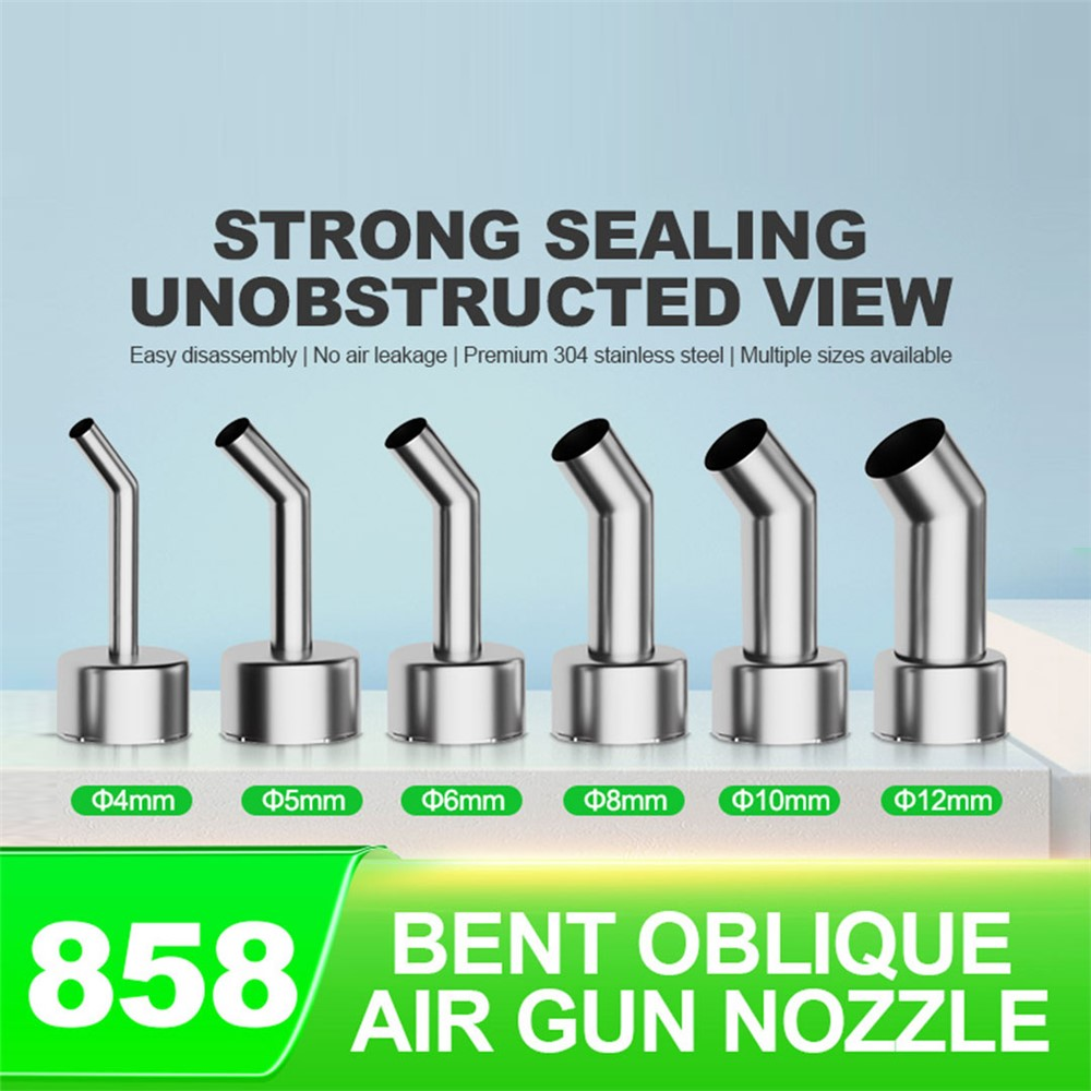 RELIFE 858 Series 12mm 45 Degree Oblique Stainless Steel Curved Hot Air Gun Nozzle
