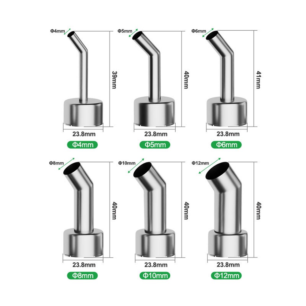RELIFE 861 Series 10mm 45 Degree Oblique Stainless Steel Curved Hot Air Gun Nozzle