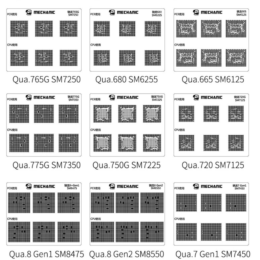 Mechanic COM80/Qualcomm Series-18 Pcs CPU Repair Green Oil Mesh Stencil