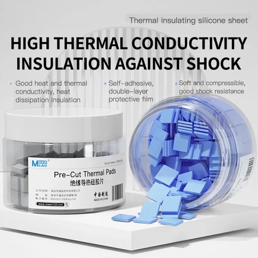 Maant 12x12x1.5mm Blue 100 Pcs Pre Cut Thermal Silicone Pads