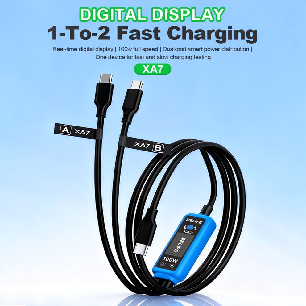 RELIFE XA7 100W Type-C Dual-port Digital Display 1 to 2 Super Fast Charging Cable