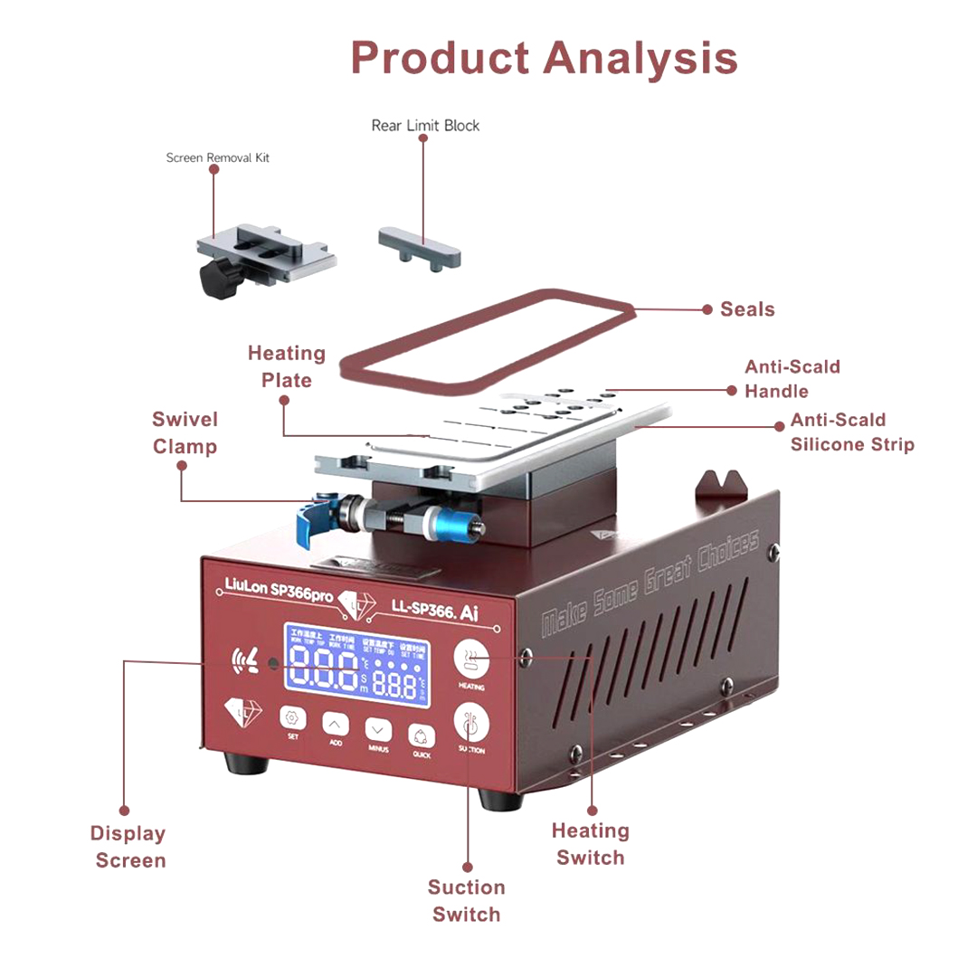 Liulon LL-SP366 Pro Ai Voice Controller 360° Adjustment 7-inch Double Suction Smart LCD Screen Separating Machine