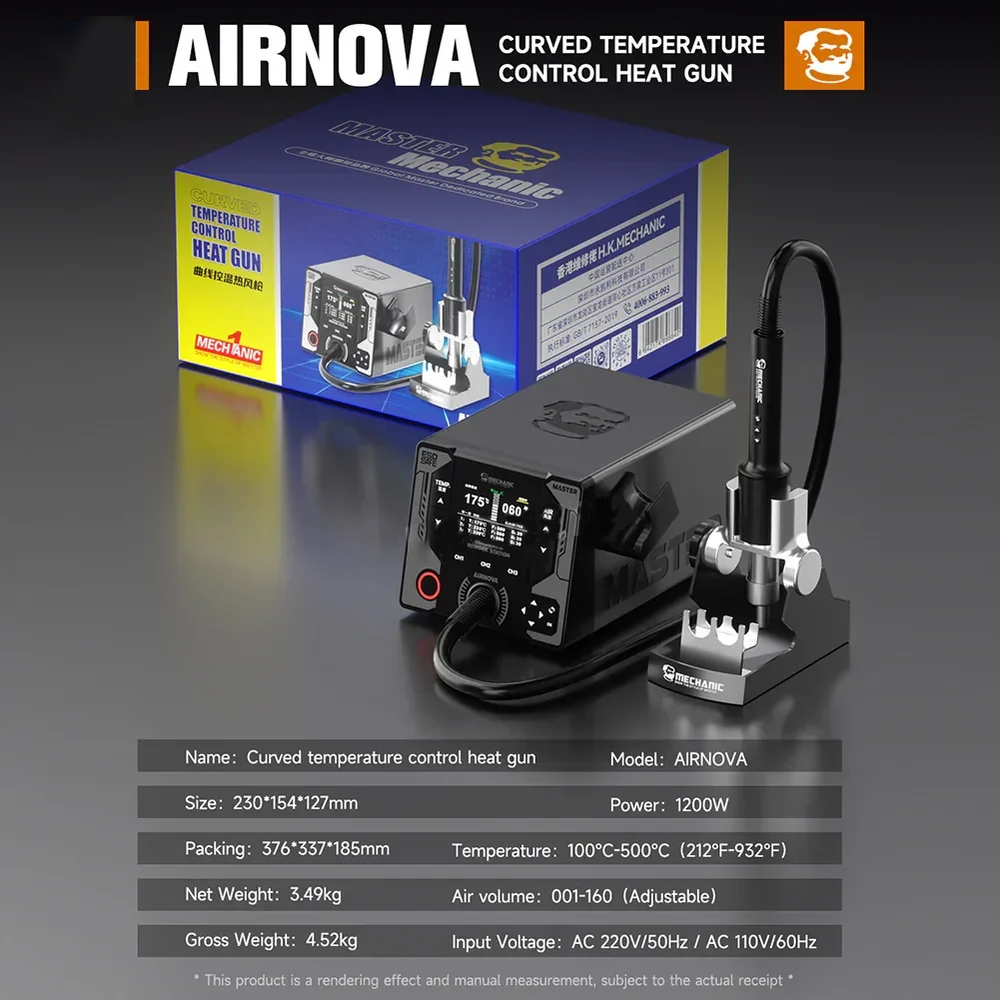 Mechanic Air Nova 1200W Curved Temperature Control Hot Air Gun Rework Station