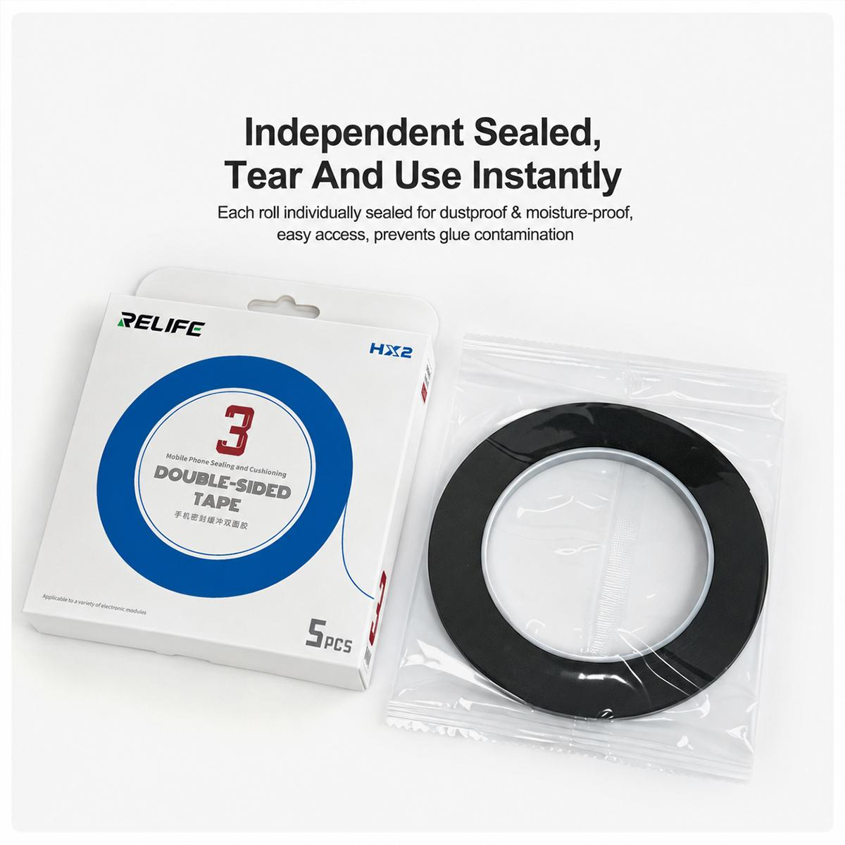 RELIFE HX2 3MM 10M Red Cushion Sealing Double-sided Tape (5roll/Box)