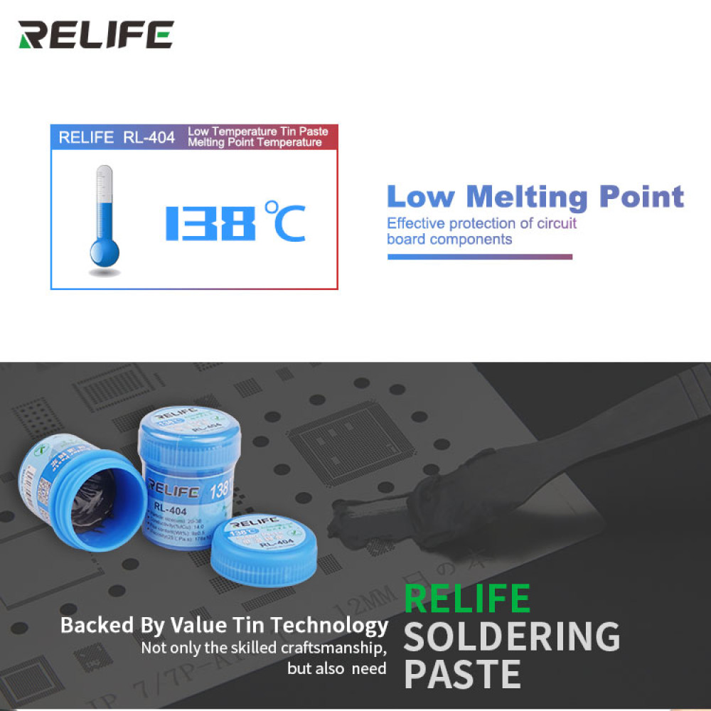 Relife RL-404 40g 138°C Low-Temperature Melting Point Lead-free Tin Paste for Mobile Phone BGA Repair