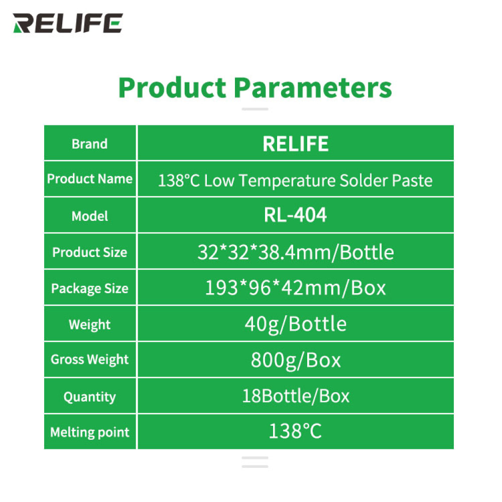 Relife RL-404 40g 138°C Low-Temperature Melting Point Lead-free Tin Paste for Mobile Phone BGA Repair