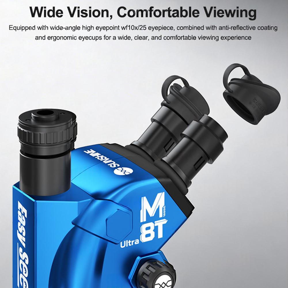 Sunshine M8T Ultra-B11 Blue 6-72X Synchronous Zoom Trinocular Microscope