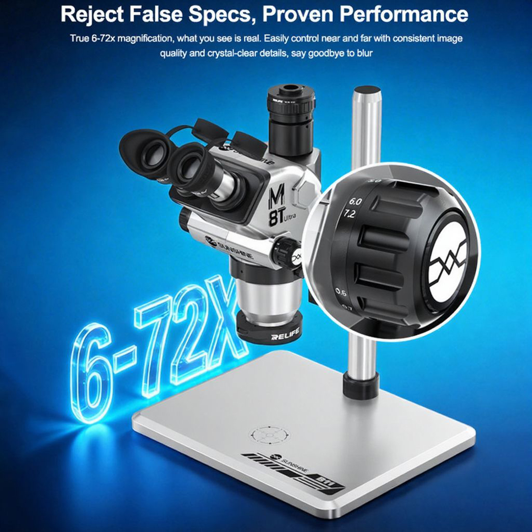 Sunshine M8T Ultra-B11 Silver 6-72X Synchronous Zoom Trinocular Microscope