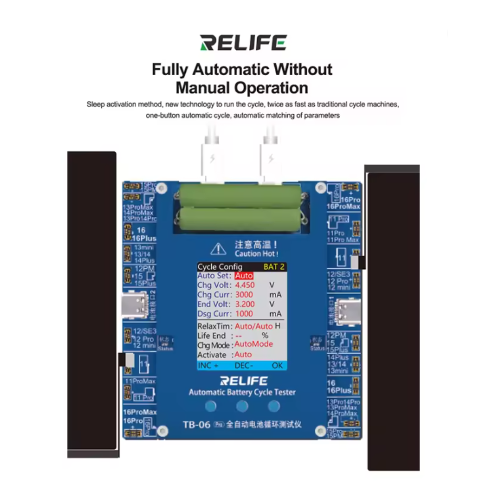Relife TB-06 Pro Automatic Battery Cycle Tester For iPhone 11 to 16 Series