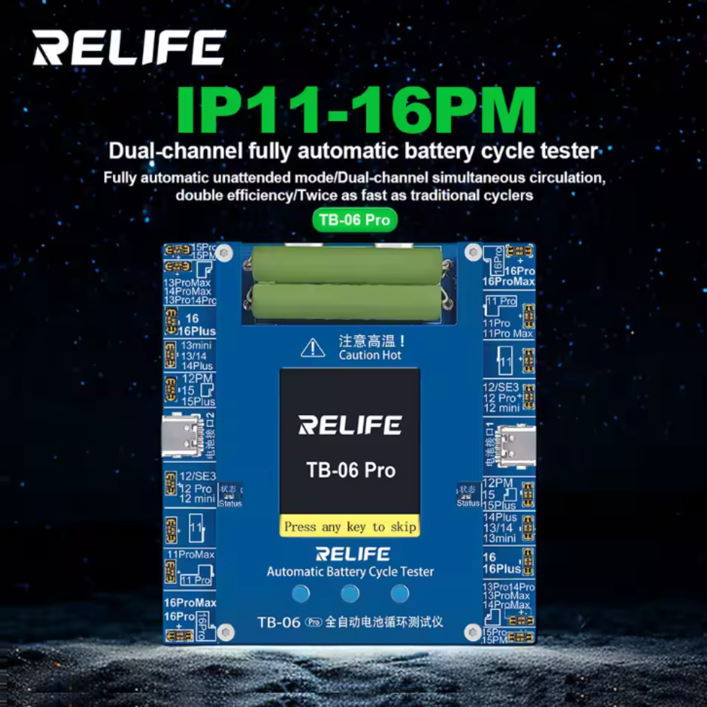 Relife TB-06 Pro Automatic Battery Cycle Tester For iPhone 11 to 16 Series