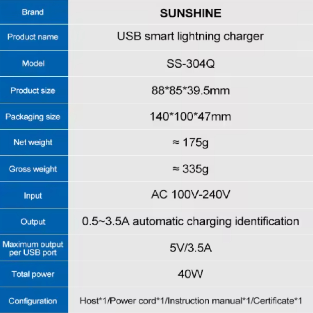 Sunshine Ss-304Q Black 6 Port Usb Charger