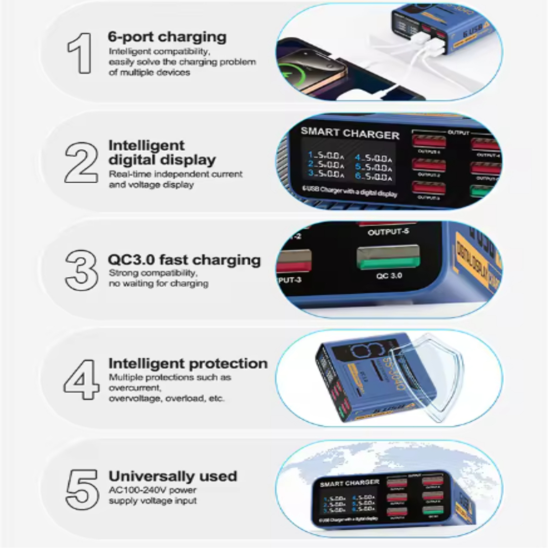 Sunshine SS-304Q Blue 6 Port Usb Charger