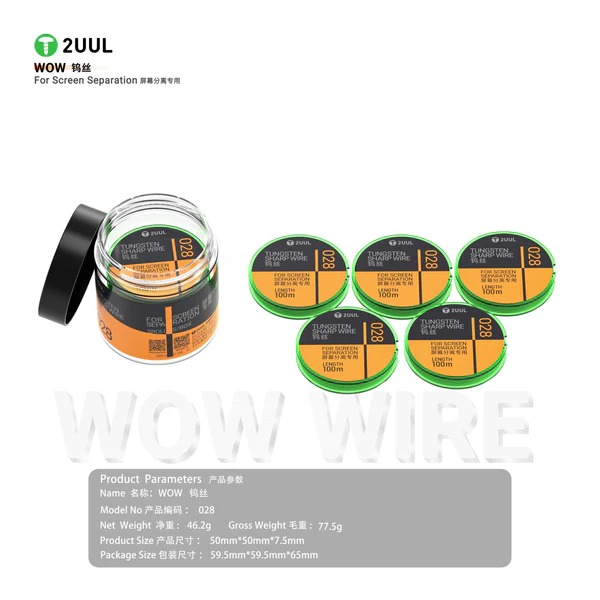 2UUL WS-028 0.028*100M Tungsten Sharp Wire for Screen Separation 5 pcs pack