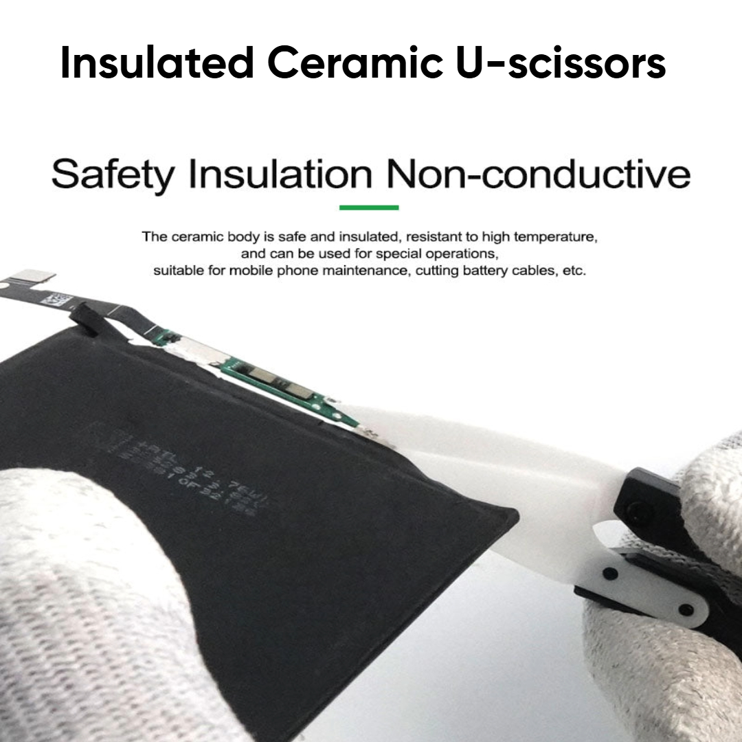 102-Insulated ceramic U-scissors for Mobile phone repair 