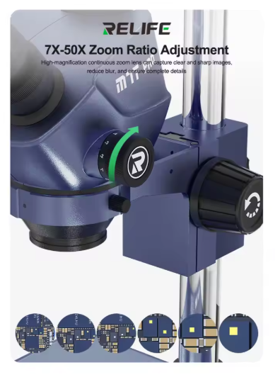 Relife RL-M7T Pro-B11 (0.5X) with 144 Led light (Indigo Blue) 7X-50X Continuous Zoom Trinocular HD Stereo Microscope