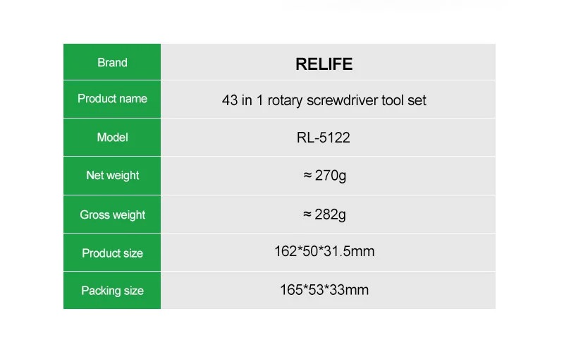 Relife RL-5122 43 In 1 Rotary Screwdriver Tool Set