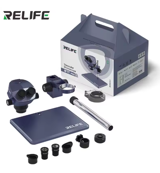 Relife RL-M7T Pro-B11 (0.5X) with 144 Led light (Dream Blue) 7X-50X Continuous Zoom Trinocular HD Stereo Microscope