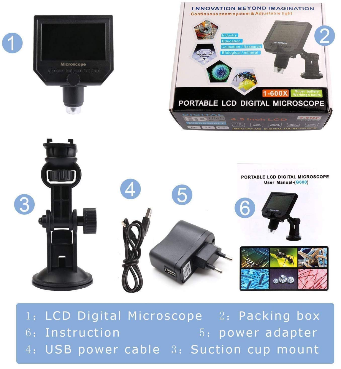 G600 Portable LCD Digital Microscope 4.3 Inch 2