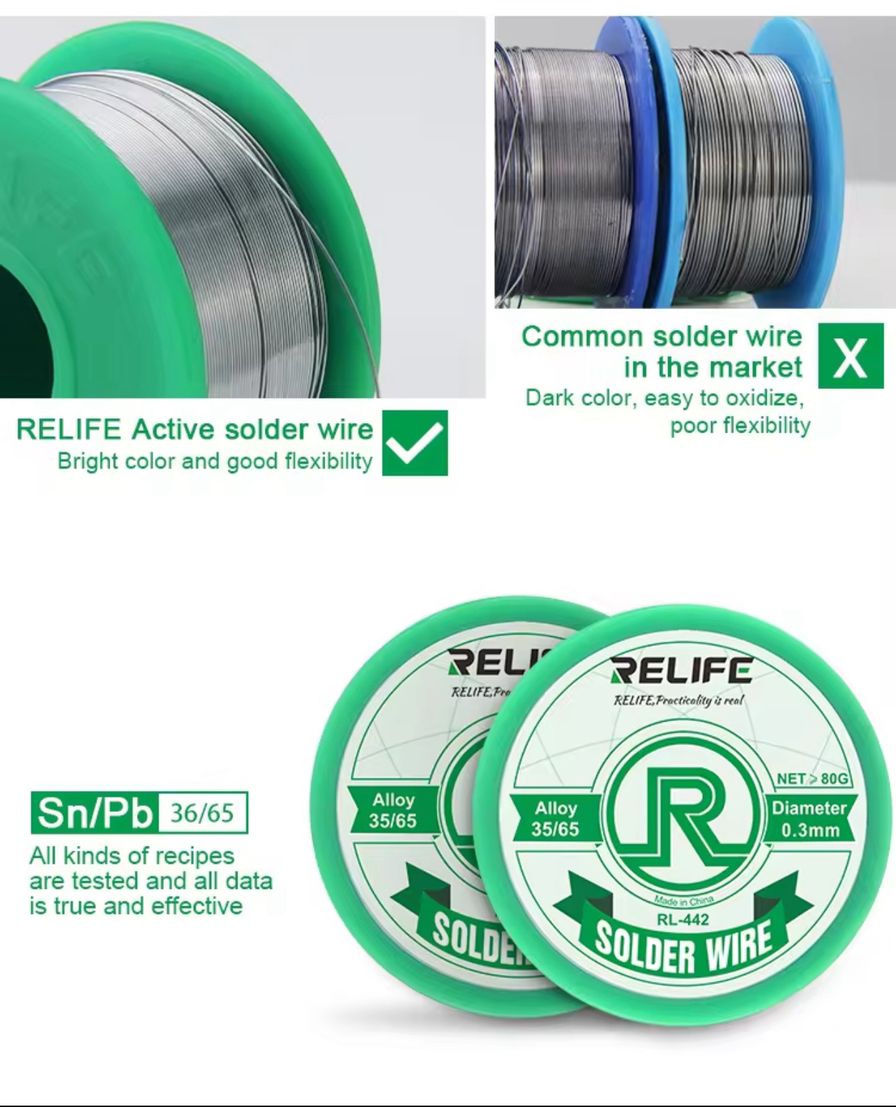 Relife RL-442 Soldering Wire 0.3mm Medium Temperature Low Melting Point Soldering LED