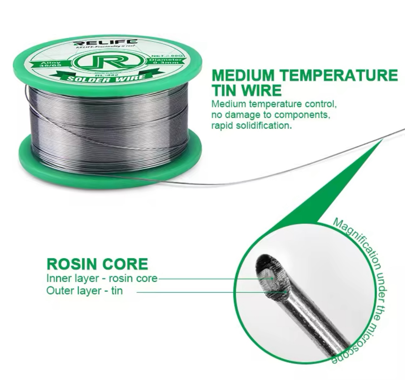 Relife RL-442 Soldering Wire 0.3mm Medium Temperature Low Melting Point Soldering LED