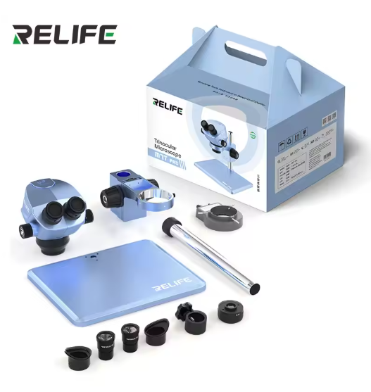 Relife RL-M7T Pro-B11 (0.5X) with 144 Led light (Indigo Blue) 7X-50X Continuous Zoom Trinocular HD Stereo Microscope