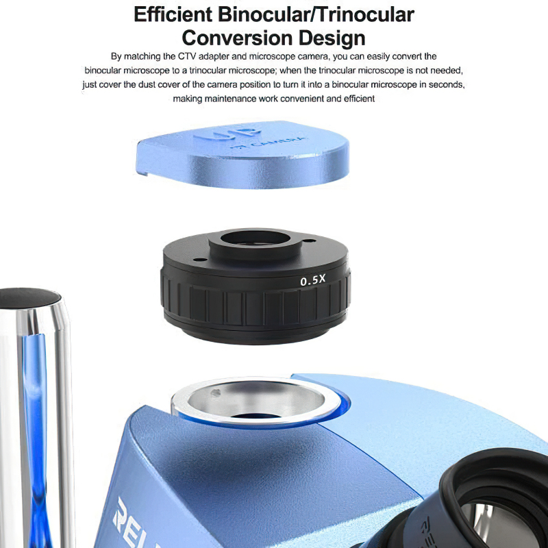 Relife RL-M7T Pro-B11 (0.5X) with 144 Led light (Indigo Blue) 7X-50X Continuous Zoom Trinocular HD Stereo Microscope