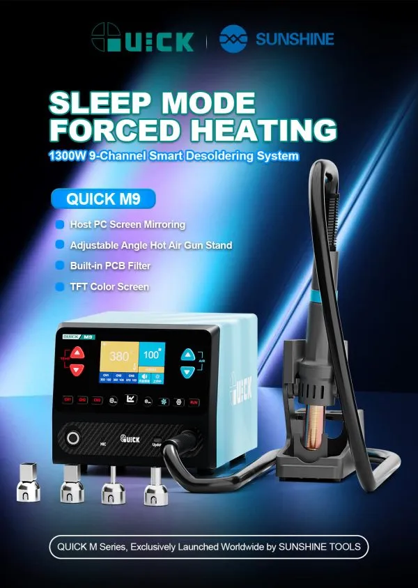 Quick M9 1300W AI Intelligent Voice Control 9 Channel Smart Lead-Free Hot Air Rework Station